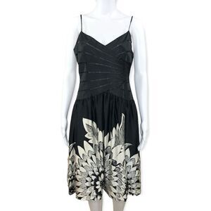 Adrianna Papell  Black White Silk Beaded Sleeveless Fit & Flare Dress Size 8